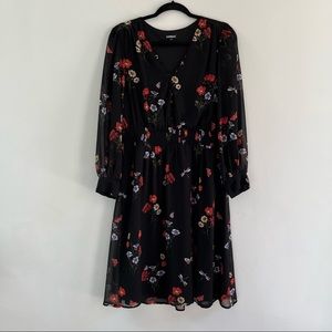 Express | black long sleeve midi dress | size: L (petite)